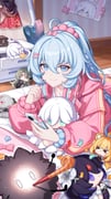 1girl absurdres ahoge blue_eyes blue_hair bow braid cecilia_schariac cellphone character_doll closed_mouth commentary_request doll headphones headphones_around_neck high_ponytail highres holding holding_phone honkai_(series) honkai_impact_3rd indoors long_hair long_sleeves looking_at_viewer lying misteln_schariac official_art on_stomach phone photo_(object) pink_bow pink_pupils ponytail prometheus_(honkai_impact) seele_vollerei seele_vollerei_(stygian_nymph) shigure_kira shigure_kira_(fuzzy_pink_love) smartphone solo susannah_manatt susannah_manatt_(bear_squad_go!) susannah_manatt_(valkyrie_quicksand) vita_(honkai_impact) vita_(lone_planetfarer)_(honkai_impact) wooden_floor rating:g score:15 post #9927204