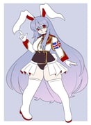 1girl alternate_costume angelicobituary animal_ears animal_nose black_panties black_shirt blue_background blue_hair boots breasts brooch check_clothing closed_mouth clothing_request commentary crescent english_commentary flag_armband frown gloves gold_trim gradient_hair hair_between_eyes highres icelandic_flag jewelry large_breasts long_hair long_sleeves military_uniform multicolored_hair panties pleated_skirt pointing pointing_up purple_hair rabbit_ears rabbit_girl red_eyes red_trim reisen_udongein_inaba shirt shoulder_guard simple_background skirt skirt_cutout solo swept_bangs thick_thighs thigh_boots thighs touhou two-tone_shirt underwear very_long_hair white_boots white_gloves white_skirt zettai_ryouiki rating:s score:3 post #10173702
