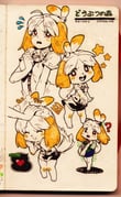 2girls :> ? animal_crossing animal_ears bell black_shorts blonde_hair blue_skirt blush breasts bright_pupils character_name closed_eyes closed_mouth collared_shirt copyright_name dog_ears dog_girl dog_tail dot_nose english_text full_body furry furry_female green_shirt hand_up hands_up headpat heart highres holding isabelle_(animal_crossing) jingle_bell looking_at_viewer medium_hair multiple_girls neck_ribbon open_mouth poch4n red_eyes red_ribbon ribbon shirt short_sleeves shorts skirt small_breasts speech_bubble spoken_heart spot_color tail tail_raised tail_wagging teeth traditional_media upper_body upper_teeth_only white_pupils rating:g score:6 post #10098902