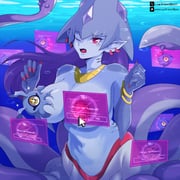 1girl air_bubble blue_skin breasts bubble calamaramon colored_skin commentary cowboy_shot dclaret digimon digimon_(creature) fingernails highres holographic_interface kuramon large_breasts long_fingernails pointy_ears purple_eyes red_nails solo squid_girl surprised symbol-only_commentary tsumemon underwater rating:q score:1 post #10174434