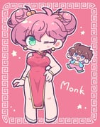 1boy 1girl bare_shoulders bartz_klauser blue_eyes blue_vest blush_stickers bracelet breasts brown_hair chibi chibi_inset china_dress chinese_clothes double_bun dress earrings final_fantasy final_fantasy_v full_body gold_bracelet gold_earrings gold_trim green_eyes green_shoes hair_between_eyes hair_bobbles hair_bun hair_ornament hand_on_own_hip highres jewelry lenna_charlotte_tycoon long_dress medium_breasts monk_(final_fantasy) one_eye_closed open_mouth pants pelvic_curtain pink_background pink_hair pink_pants red_dress shoes short_hair sleeveless sleeveless_dress smile standing tkyuff underwear vest white_shoes rating:g score:1 post #10173894