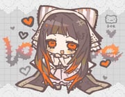 1girl amo_empool brown_hair chibi dress full_body gachiakuta hat heart looking_at_viewer open_mouth orange_eyes short_bangs sidelocks smile solo v-shaped_eyebrows white_dress white_hat yinooko rating:g score:0 post #10175378