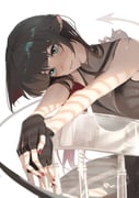 1girl 2others absurdres animal animal_ears animal_on_shoulder bare_shoulders black_gloves black_shirt black_tail black_tank_top blue_eyes breasts chair commentary ear_piercing english_commentary fingerless_gloves gloves head_on_arm highres jane_doe_(zenless_zone_zero) long_hair long_tail looking_at_viewer mouse_(animal) mouse_ears mouse_girl mouse_on_shoulder mouse_tail multiple_others on_chair pantyhose piercing red_nails see-through_clothes sharp_tail shirt single_leg_pantyhose sitting sitting_backwards smile tail tank_top the_other_lilac torn_clothes torn_pantyhose white_background zenless_zone_zero rating:s score:2 post #10175035
