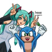 1boy 1girl aqua_eyes aqua_hair aqua_necktie black_skirt breasts commentary crossover double_v english_commentary english_text furry furry_male gloves green_eyes hatsune_miku headset highres holding leaning_forward long_hair necktie open_mouth pizza990 pleated_skirt shirt skirt sleeveless sleeveless_shirt small_breasts smile sonic_(live_action) sonic_(series) sonic_the_hedgehog spring_onion twintails v vocaloid white_gloves rating:g score:10 post #10068704
