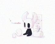 1other black_eyes black_skin colored_skin commentary eenqn english_commentary english_text food hollow_eyes hollow_knight horns knight_(hollow_knight) marshmallow nail_(hollow_knight) no_cape other_focus sitting sparkle watermark white_background rating:g score:2 post #10134229