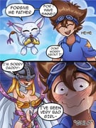 1girl 2koma alekseygutierrez angewomon animal_hands brown_eyes brown_hair cat comic digimon digimon_(creature) digimon_adventure evolution gloves holy_ring open_mouth paw_gloves shirt short_hair simple_background smile striped_tail tail tail_ornament tail_ring tailmon whiskers yagami_taichi rating:s score:5 post #10169638