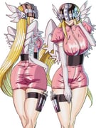 1girl absurdres alternate_costume angel angel_wings angewomon ass blonde_hair breasts closed_mouth digimon dress helmet highres large_breasts laser_(akirawai) long_hair pink_dress sidelocks smile solo syringe thigh_strap very_long_hair white_background wings rating:s score:1 post #10174753