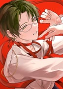 1boy chain clenched_teeth commentary earrings ensemble_stars! glasses green_eyes green_hair guuzen hands_up hasumi_keito highres jewelry looking_at_viewer male_focus official_alternate_costume parted_hair red_background red_ribbon ribbon short_hair solo teeth upper_body rating:g score:0 post #10177264