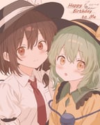 2girls absurdres black_hat blush bow breast_pocket brown_eyes brown_hair buttons closed_mouth commentary_request dated diamond_button dress_shirt frilled_shirt_collar frills green_hair hair_bow happy_birthday hat hat_bow hat_ribbon highres iris-san komeiji_koishi looking_at_viewer medium_hair multiple_girls necktie open_mouth pocket red_necktie ribbon shirt signature smile third_eye touhou upper_body usami_renko white_background white_bow white_ribbon white_shirt yellow_bow yellow_eyes yellow_ribbon yellow_shirt rating:g score:4 post #10174691