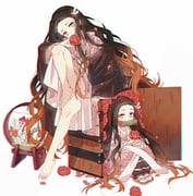 1girl bamboo barefoot bit_gag black_hair box brown_hair commentary_request flower forehead gag gradient_hair hair_ribbon hakusai_(tiahszld) head_tilt japanese_clothes kamado_nezuko kimetsu_no_yaiba kimono knee_up knees_up long_hair looking_at_viewer multicolored_hair multiple_views obi open_clothes pink_kimono pink_ribbon purple_eyes red_flower red_rose ribbon rose sash simple_background sitting very_long_hair white_background rating:s score:3 post #10148743