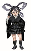 1girl alternate_costume black_boots black_gloves black_hair black_kimono black_skirt boots commentary_request fashion_style_request flat_chest full_body gloves grey_eyes half_gloves highres japanese_clothes kimono knee_boots leather leather_boots leather_skirt long_hair looking_at_viewer mizura open_mouth pince-nez quad_hair_rings sakuna-hime short_eyebrows simple_background skirt solo soosaresu tensui_no_sakuna-hime v white_background wide_sleeves rating:g score:8 post #9574603