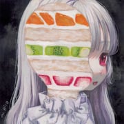 1girl blush cake candy_gore collar commentary_request food foodification frilled_collar frills from_side fruit highres kiwi_(fruit) layer_cake long_hair monou_pico open_mouth orange_(fruit) original pink_eyes portrait signature solo split_head strawberry twitter_username white_hair rating:g score:6 post #9336273