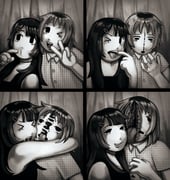 2girls >_< bare_shoulders body_horror brain collared_shirt english_commentary exposed_brain fewer_digits greyscale guro hair_ornament hairclip helllst4r highres horror_(theme) hug long_hair looking_at_viewer medium_hair monochrome multiple_girls one_eye_closed open_mouth original pleated_shirt shirt short_sleeves sleeveless sleeveless_shirt split_head teeth tongue tongue_out upper_teeth_only rating:q score:4 post #10067459