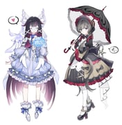 2girls absurdres alternate_costume black_dress black_hair blue_bow blue_dress blue_eyes blush bouquet bow closed_eyes closed_mouth columbina_(genshin_impact) dress dress_bow eye_mask flower frilled_dress frilled_sleeves frilled_socks frills full_body genshin_impact goh3143704 grey_hair hair_ornament head_wings heart high_heels highres holding holding_bouquet holding_umbrella juliet_sleeves lolita_fashion long_hair long_sleeves looking_at_viewer luonnotar_(genshin_impact) mask multicolored_hair multiple_girls pantyhose pink_hair puffy_sleeves purple_hair sandrone_(genshin_impact) simple_background smile socks speech_bubble spoken_heart standing streaked_hair umbrella very_long_hair white_background white_bow white_pantyhose white_socks winding_key wing_hair_ornament wings rating:g score:0 post #10175960