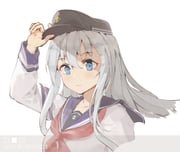 1girl adjusting_clothes adjusting_headwear anchor_symbol arm_up artist_name black_hat blue_eyes blue_sailor_collar blush closed_mouth flat_cap floating_hair grey_hair hair_between_eyes hat hibiki_(kancolle) kantai_collection long_hair looking_at_viewer neckerchief red_neckerchief reisen13 sailor_collar school_uniform serafuku sidelocks simple_background solo upper_body white_background white_serafuku rating:g score:5 post #10171656