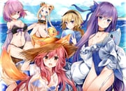 5girls :3 :d >:) abigail_williams_(emerald_float)_(fate) abigail_williams_(fate) absurdres alternate_costume animal_ear_fluff animal_ears ball bare_shoulders bikini black-framed_eyewear black_bikini black_bow black_choker black_hairband blonde_hair blue_bikini blue_bow blue_eyes blue_ribbon blurry blurry_background blush bow bow_bikini breasts chinese_commentary choker cleavage closed_mouth collarbone commentary covered_navel cowboy_shot dated_commentary day double_bun ears_through_headwear eyelashes eyes_visible_through_hair fate/grand_order fate_(series) forehead fox_ears fox_girl fox_tail frilled_bikini frilled_one-piece_swimsuit frills glasses groin hair_between_eyes hair_bow hair_bun hair_over_one_eye hair_ribbon hairband hand_up happy hat heart heart_in_eye highleg highleg_one-piece_swimsuit highres holding holding_ball holding_stuffed_toy imoe_(1017933989) jeanne_d'arc_(fate) jeanne_d'arc_(swimsuit_archer)_(first_ascension)_(fate) large_breasts long_hair looking_at_viewer mash_kyrielight medium_hair meltryllis_(fate) meltryllis_(swimsuit_lancer)_(fate) meltryllis_(swimsuit_lancer)_(second_ascension)_(fate) multiple_girls navel ocean one-piece_swimsuit one_eye_covered open_mouth outdoors parted_bangs parted_lips pink_hair purple_bow purple_eyes purple_hair ribbon see-through_clothes see-through_shirt shirt short_sleeves sidelocks sitting small_breasts smile spiked_hair stomach straight_hair strapless strapless_bikini straw_hat stuffed_animal stuffed_dolphin stuffed_toy swimsuit symbol_in_eye tail tamamo_no_mae_(fate) tamamo_no_mae_(swimsuit_lancer)_(fate) tamamo_no_mae_(swimsuit_lancer)_(second_ascension)_(fate) thighs v-shaped_eyebrows very_long_hair wet wet_clothes wet_shirt white_shirt yellow_eyes rating:s score:17 post #10007608