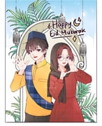 1boy 1girl :d black_hair black_hijab black_scarf blush brown_eyes brown_hair dress eid_mubarak glasses hand_up hat highres hijab hood islam leaf long_hair long_sleeves looking_at_viewer open_mouth original panggilsajachae red_dress red_eyes red_hair round_eyewear scarf shirt short_hair sky smile songkok yellow_shirt rating:g score:6 post #7837600