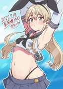1girl absurdres anchor_hair_ornament armpit_focus armpits arms_up black_neckerchief black_panties blonde_hair blue_sailor_collar breasts commentary_request dated elbow_gloves gloves green_eyes hair_between_eyes hair_ornament hairband highleg highleg_panties highres kantai_collection long_hair looking_at_viewer microskirt nanafumi_(nanafumino) navel neckerchief panties presenting_armpit revision sailor_collar shimakaze_(kancolle) skirt small_breasts solo stomach thong underwear white_gloves rating:s score:18 post #10154307