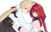 2girls alice_thymefield animal_ear_fluff animal_ears belt black_sailor_collar blush braid braided_twintails cardigan chest_bow es030103010301 from_side green_eyes green_skirt hair_ornament hashtag-only_commentary heterochromia highres imminent_hug long_hair looking_at_viewer multiple_girls open_mouth pink_cardigan rabbit_ears rabbit_girl red_eyes red_hair sailor_collar shirt simple_background skirt sphere_hair_ornament sweat twintails ukinami_yuzuha white_background white_shirt yellow_eyes yuri zenless_zone_zero rating:s score:9 post #10169501
