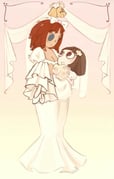 2girls alternate_costume bell bow bridal_veil brown_hair button_eyes buttons carrying carrying_person commentary curly_hair dress hair_bow hashtag-only_commentary height_difference highres long_dress mermaid_dress moecircus multiple_girls pomni_(the_amazing_digital_circus) ragatha_(the_amazing_digital_circus) red_hair see-through_clothes see-through_veil short_hair the_amazing_digital_circus veil wedding wedding_dress white_bow white_dress white_veil wife_and_wife yuri rating:g score:17 post #9856706