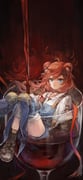 1girl absurdres ahoge alcohol animal_ears arknights arm_support bear_ears bear_girl belt belt_pouch black_boots black_choker blue_eyes blue_leg_warmers blue_overalls boots brown_hair choker cup drinking_glass foot_out_of_frame hair_flowing_over hair_ornament highres jewelry karenncat knee_pads knees_together_feet_apart knees_up leg_warmers long_hair looking_at_viewer mini_person minigirl multiple_belts necklace overall_shorts overalls parted_lips partially_submerged pouch red_background red_ribbon ribbon shirt short_shorts shorts sidelocks solo suspenders swept_bangs thighs v-neck vetochki_(arknights) white_shirt wine wine_glass rating:s score:1 post #10175075