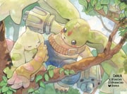 :3 animal_ears artist_name blush body_fur chibicheu chibikemo closed_eyes creature digimon digimon_(creature) evolutionary_line full_body furry galgomon green_fur group_picture holding horns lop_rabbit_ears lopmon no_humans rabbit_ears single_horn smile terriermon tree rating:g score:2 post #10153223