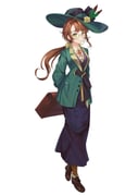 1girl absurdres arms_behind_back bag black_skirt bow brown_bag brown_hair brown_shoes camellia_(camel_mal) closed_mouth eyewear_strap feathers flower full_body glasses green_eyes green_feathers green_hat green_jacket hair_bow hat hat_feather hat_flower highres holding holding_bag jacket kakania_(reverse:1999) long_hair long_skirt looking_at_viewer low_ponytail neck_ribbon orange_socks picture_hat ponytail red_ribbon reverse:1999 ribbon round_eyewear semi-rimless_eyewear shirt shoes skirt socks solo under-rim_eyewear walking white_background white_shirt yellow_bow yellow_flower rating:g score:2 post #10059887