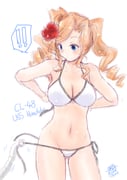 ! !! 1girl ass_visible_through_thighs bikini black_trim blonde_hair blue_eyes breasts character_name commentary_request drill_hair flower hibiscus honolulu_(kancolle) honolulu_(swimsuit)_(kancolle) kantai_collection koshigaya_tatsumi large_breasts long_hair one-hour_drawing_challenge open_clothes red_flower side-tie_bikini_bottom simple_background spoken_exclamation_mark string_bikini swimsuit tentacles thigh_gap twin_drills untied_bikini white_background white_bikini rating:s score:12 post #9859045