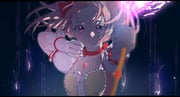 1girl aiming arms_up blurry blurry_background bow_(weapon) breasts buttons center_frills chinese_commentary choker close-up collarbone commentary_request dark_background darkness depth_of_field dot_nose expressionless eyelashes fighting_stance floating_hair foreshortening frills gloves hair_ribbon highres holding holding_bow_(weapon) holding_weapon kaname_madoka kaname_madoka_(magical_girl) letterboxed light_particles looking_at_viewer magic mahou_shoujo_madoka_magica mahou_shoujo_madoka_magica_(anime) medium_hair messy_hair outstretched_arm parted_lips pink_eyes pink_hair puffy_short_sleeves puffy_sleeves red_choker red_ribbon ribbon ribbon_choker shi_xu_jiu_zhou short_sleeves short_twintails sidelighting small_breasts solo soul_gem twintails upper_body weapon white_gloves rating:g score:2 post #10166367