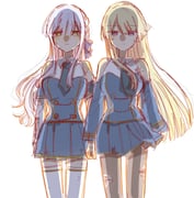 2girls arms_at_sides assault_lily backlighting bare_shoulders blonde_hair blue_shirt blue_skirt braid breasts brown_pantyhose closed_mouth collared_shirt commentary cowboy_shot detached_sleeves dirty dirty_clothes dirty_face grey_hair hair_ribbon highres holding_hands kon_kanaho long_hair long_sleeves looking_at_viewer medium_breasts miniskirt miyagawa_takane multiple_girls odaiba_girls_high_school_uniform pantyhose pleated_skirt purple_eyes purple_ribbon ribbon rui_rui_rui0122 school_uniform shirt side-by-side side_braid sidelocks simple_background single_braid skirt sleeveless sleeveless_shirt standing thighhighs torn_clothes torn_pantyhose very_long_hair white_background white_shirt white_thighhighs yellow_eyes rating:g score:1 post #10168318