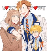 ... 1girl 2boys absurdres afterl!fe antenna_hair arm_around_shoulder blonde_hair blush bow brown_hair brown_sweater closed_eyes collared_shirt crying curtained_hair diagonal-striped_clothes diagonal-striped_necktie dripping_eye ell_(afterl!fe) english_text furrowed_brow gold_trim grin hair_between_eyes hand_up handkerchief heart height_difference hetero highres holding holding_handkerchief jealous lanyard lapel_pin licht_(afterl!fe) long_hair long_sleeves majunjuu manager_(afterl!fe) multiple_boys necktie orange_necktie outline parted_bangs raised_inner_eyebrows shirt short_hair signature simple_background smile snot spoken_ellipsis striped_clothes suit sweatdrop sweater turtleneck turtleneck_sweater upper_body vest waistcoat wavy_hair white_background white_outline white_suit yellow_eyes yellow_necktie rating:g score:1 post #9122050