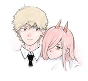 1boy 1girl absurdres black_necktie brown_eyes chainsaw_man closed_mouth collared_shirt cross-shaped_pupils demon_girl demon_horns denji_(chainsaw_man) hair_over_one_eye highres horns long_hair neas57 necktie pink_hair power_(chainsaw_man) red_horns shirt short_hair symbol-shaped_pupils white_background white_shirt yellow_eyes rating:g score:0 post #10176987