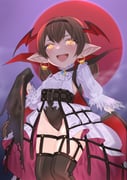 1girl black_hairband black_thighhighs blush braid braided_ponytail brown_hair cape clothing_cutout commentary_request corset covered_navel cowboy_shot crinoline crossed_bangs dress earrings fang fog food-themed_earrings frills from_below full_moon glowing glowing_eyes gold_earrings granblue_fantasy haaselia hairband halloween_costume hand_up harvin head_wings highres jewelry lace-trimmed_collar lace-trimmed_sleeves lace_trim leotard lips long_hair long_sleeves looking_at_viewer meshiya moon mystical_high_collar night night_sky open_mouth pointy_ears puffy_sleeves pumpkin_earrings purple_background red_moon side_cutout sky smile solo teeth thighhighs torn_cape torn_clothes upper_teeth_only vampire_costume white_dress wings yellow_eyes rating:s score:10 post #10157137