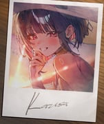 1girl alternate_costume animal_ears bare_shoulders betabeet black_hair blue_archive blush cat_ears cat_girl character_name commentary extra_ears hat highres kazusa_(blue_archive) looking_at_viewer photo_(object) pink_eyes pink_hair polaroid_photo short_hair smile solo sun_hat sunlight sunset white_hat rating:g score:6 post #10173058