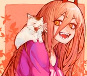 1girl animal_on_shoulder cat cat_on_shoulder chainsaw_man cross-shaped_pupils demon_girl demon_horns ema_ema39 hair_between_eyes highres horns long_hair long_hair_between_eyes meowy_(chainsaw_man) open_mouth orange_hair power_(chainsaw_man) purple_shirt red_horns sharp_teeth shirt solo symbol-shaped_pupils teeth yellow_eyes rating:g score:1 post #10176699