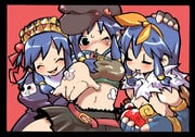 3girls alchemist_(ragnarok_online) belt black_border black_eyes black_skirt blue_gloves blue_hair border bow bow_hairband breasts brown_gloves brown_hat cleavage closed_eyes commentary_request crop_top dress elbow_gloves fingerless_gloves frilled_hairband frills fur_collar gloves hairband halftone halftone_background haruko504 hat hunter_(ragnarok_online) juliet_sleeves long_hair long_sleeves lowres medium_breasts midriff multiple_girls navel newsboy_cap one_eye_closed open_mouth orange_bow potion priest_(ragnarok_online) puffy_sleeves purple_dress ragnarok_online red_background red_belt red_hairband skirt smile upper_body rating:s score:0 post #10175703