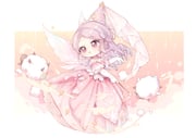 1girl absurdres animal argyle_clothes argyle_hat chibi chinese_commentary choker commentary_request crescent_print detached_sleeves dot_nose dress drill_hair elbow_gloves enchanted_encounter_(infinity_nikki) eyelashes fairy fairy_wings floating_clothes frilled_headwear frilled_sleeves frills full_body gloves gown happy hat hat_ornament hennin highres holding holding_wand infinity_nikki lace lace_gloves light_blush light_particles long_dress long_hair looking_to_the_side magic nikki_(series) nuli_de_chengzhi_er open_mouth orange_background outside_border parted_bangs petticoat pink_choker pink_dress pink_eyes pink_hair pink_hat pink_sleeves pink_theme pink_veil pink_wings sheep short_sleeves smile smoke solo sparkle star_(symbol) star_hat_ornament star_wand strapless strapless_dress tareme two-tone_background veil very_long_hair wand white_background white_gloves wings rating:g score:1 post #9791894