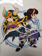 1boy 2girls armor armored_boots bikini_armor black_armor black_hair black_shirt black_shorts black_wings blue_neckerchief blue_sailor_collar boots brown_eyes brown_hair brown_pants cel closed_mouth commentary_request corruption dark_persona dual_persona expressionless fake_horns faulds feathered_wings gauntlets green_eyes hairband helmet highres holding holding_shield holding_sword holding_weapon horned_helmet horns kokomahi kouryuu_densetsu_villgust looking_at_viewer looking_back medium_hair miike_shun multiple_girls nakajima_michiko neckerchief official_art open_mouth pants ruciese_(villgust) sailor_collar school_uniform serafuku shield shirt short_hair shorts shoulder_armor smile standing sword traditional_media weapon white_shirt wings yellow_hairband rating:g score:1 post #10169298