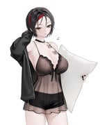 1girl alternate_costume arm_up armpits black_eyeshadow black_hair black_nails breasts chest_tattoo choker cosplay covered_piercing crow_(nikke) ear_piercing earrings eyeshadow goddess_of_victory:_nikke green_eyes highres holding holding_pill jacket jacket_partially_removed jewelry lace_trim large_breasts looking_at_viewer makeup multicolored_hair navel negligee nipple_bar nipple_piercing nipples off_shoulder ohisashiburi piercing rapi_(nikke) rapi_(nikke)_(cosplay) red_hair see-through_clothes short_hair short_shorts shorts simple_background solo streaked_hair tattoo white_background rating:s score:14 post #10173787