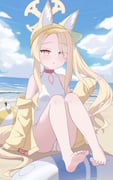 1girl absurdres animal_ear_fluff animal_ears ball beachball bird blue_archive blush breasts collarbone fox_ears fox_girl halo highres jacket long_hair long_sleeves looking_at_viewer official_alternate_costume official_alternate_hairstyle one-piece_swimsuit open_mouth pink_eyes seia_(blue_archive) seia_(swimsuit)_(blue_archive) sitting sleeves_past_wrists small_breasts solo swimsuit user_ggwx2752 very_long_hair visor_cap white_one-piece_swimsuit yellow_halo yellow_jacket rating:s score:4 post #10175207