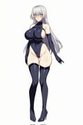 1girl bare_shoulders belt_buckle black_gloves black_leotard black_shoes black_thighhighs blue_eyes blush breasts buckle chest_belt closed_mouth commentary elbow_gloves english_commentary full_body gloves grey_hair groin hair_between_eyes high_heels highleg highleg_leotard highres leotard long_hair looking_at_viewer original shoes simple_background skindentation smile solo standing thick_thighs thighhighs thighs turtleneck turtleneck_leotard wessidesuyo white_background rating:s score:10 post #10175320