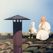 1boy bird centurygotham chimney commentary cross cross_necklace eating food holding holding_food holding_pizza jewelry long_sleeves male_focus necklace on_roof outdoors pizza pizza_slice pope pope_francis real_life robe seagull sitting symbol-only_commentary white_hair white_robe zucchetto rating:g score:11 post #9276914