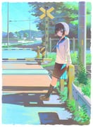 1girl black_hair black_skirt black_socks blue_eyes blue_neckerchief brown_shoes day feel_(nasitaki) highres kneehighs loafers looking_at_viewer neckerchief original outdoors pleated_skirt power_lines railroad_crossing railroad_signal railroad_tracks scenery school_uniform serafuku shadow shoes skirt socks solo sweater utility_pole white_sweater rating:g score:3 post #10174571