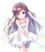 1girl absurdres bare_arms bare_shoulders blush braid breasts cleavage closed_mouth collarbone commentary cowboy_shot dot_nose dress flower getsuyoshi hair_flower hair_ornament hair_over_one_eye hair_ribbon highres long_hair looking_at_viewer mizushino_sono own_hands_together purple_eyes purple_flower purple_hair purple_ribbon re:stage! ribbon sleeveless sleeveless_dress small_breasts smile solo spaghetti_strap strap_slip sundress twin_braids white_dress rating:s score:2 post #10171368