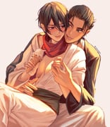 1boy 1girl abglmdg arm_around_waist black_kimono blush breasts cleavage closed_mouth couple eren_yeager grey_background hair_between_eyes hair_bun hetero highres holding holding_hands holding_ice_cream_cone hug hug_from_behind ice_cream_cone japanese_clothes kimono looking_at_another medium_breasts medium_hair mikasa_ackerman open_clothes open_kimono parted_lips red_scarf scar scar_on_cheek scar_on_face scarf shingeki_no_kyojin short_hair smile twitter_username updo upper_body white_kimono rating:s score:1 post #10174949
