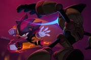 1boy 1other animal_ears black_fur brown_eyes clenched_hand commentary emerl_(sonic) english_commentary fighting furry furry_male gloves highres red_fur robot shadow_the_hedgehog shoes sonic_(series) sonic_battle starrjoy two-tone_fur white_gloves rating:g score:9 post #8989661