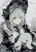 1girl animal_ears arknights bang_dream! bang_dream!_it's_mygo!!!!! bare_tree black_bonnet black_bow black_choker black_dress bonnet bow choker closed_mouth dress expressionless floppy_ears frilled_dress frills gothic_lolita green_hair hair_ornament highres holding holding_stuffed_toy juliet_sleeves lolita_fashion long_hair long_sleeves outdoors puffy_sleeves qing_yan_xia rabbit_ears rabbit_girl solo stuffed_animal stuffed_rabbit stuffed_toy tree upper_body wakaba_mutsumi wakaba_mutsumi_(marionette's_id) x_hair_ornament yellow_eyes rating:g score:3 post #10175084