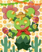 1other cactus flower full_body hachimituzuke hat highres holding holding_instrument holding_maracas instrument maracas maractus mini_hat pokemon pokemon_(creature) pokemon_focus red_scarf scarf solo sombrero twitter_username yellow_eyes rating:g score:5 post #10086683