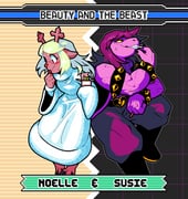 2girls acenth alt_text armlet blush bracelet brown_hair buckle character_name colored_skin colored_teeth commentary deer_girl deltarune eating english_commentary freckles furry furry_female heart heart-shaped_buckle hooves jewelry long_hair multiple_girls muscular muscular_female noelle_holiday noelle_holiday_(dark_world) pink_skin reindeer_girl reptile_girl robe sharp_teeth smile sonic_(series) sonic_advance_(series) sonic_advance_3 spiked_armlet spiked_bracelet spikes standing susie_(dark_world)_(deltarune) susie_(deltarune) sweat teeth tomboy utdr_(toby_fox) white_robe wide_sleeves rating:g score:18 post #9416509