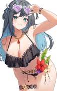 1girl absurdres amano_nene_(vtuber) armpits bare_shoulders bikini black_hair blue_eyes blue_hair blush bracelet braid braided_bangs breasts cleavage commentary commission cosplay english_commentary flower frills hair_ornament hand_up heart heart-shaped_eyewear highres indie_virtual_youtuber jewelry large_breasts leaning_forward long_hair looking_at_viewer maruzensky_(hot_summer_night)_(umamusume) maruzensky_(umamusume) maruzensky_(umamusume)_(cosplay) mole mole_on_breast mole_under_eye necklace ruffle_bikini simple_background skeb_commission smile sohdvh_khos_ph solo sunglasses swimsuit teeth thigh_strap thighs umamusume virtual_youtuber white_background wing_hair_ornament rating:s score:69 post #9890953